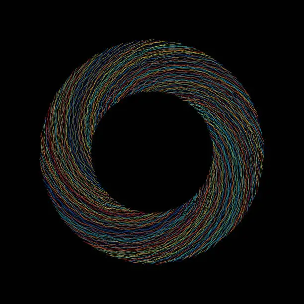 Vector illustration of Multicolored vortex of thin irregular lines in donut shape