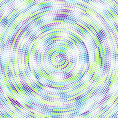 Green blue purple full frame small dots in concentric circles