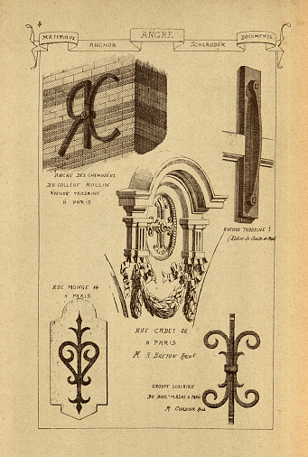 Vintage illustration Architectural anchor, ironwork, History of architecture, decoration and design, art, French, Victorian, 19th Century