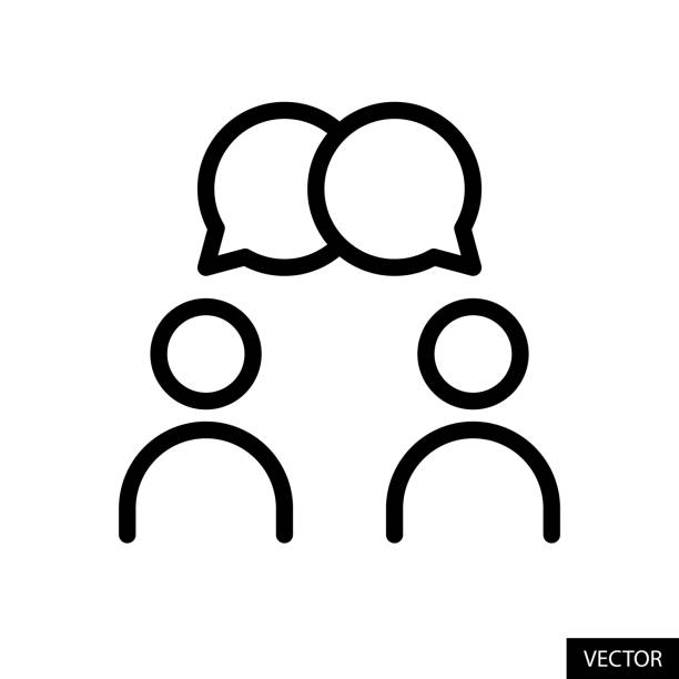 ilustraciones, imágenes clip art, dibujos animados e iconos de stock de conversación, discurso de burbuja de comunicación, icono de vector de chat en diseño de estilo de línea aislado sobre fondo blanco. trazo editable. - parejas