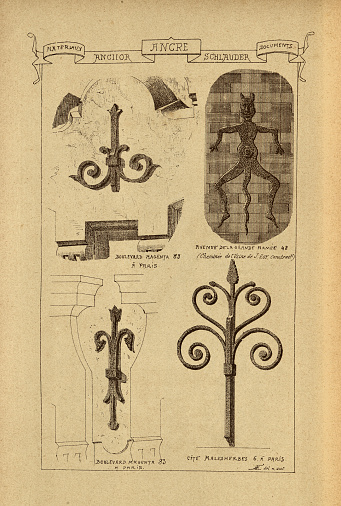 Vintage illustration Architectural anchor, ironwork, History of architecture, decoration and design, art, French, Victorian, 19th Century