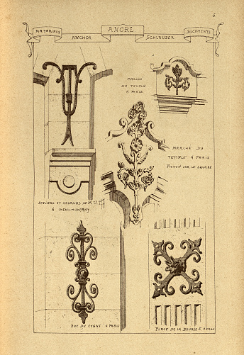 Vintage illustration Architectural anchor, ironwork, History of architecture, decoration and design, art, French, Victorian, 19th Century