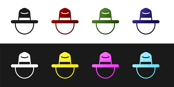 Set Canadian ranger hat uniform icon isolated on black and white background. Vector.
