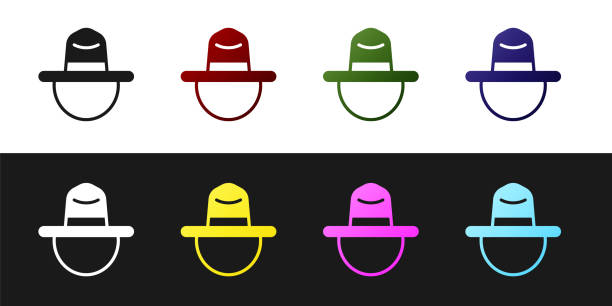 Set Canadian ranger hat uniform icon isolated on black and white background. Vector Set Canadian ranger hat uniform icon isolated on black and white background. Vector. rcmp stock illustrations