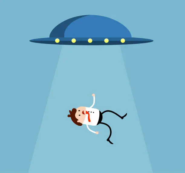 Vector illustration of Businessman Being Abducted by a UFO