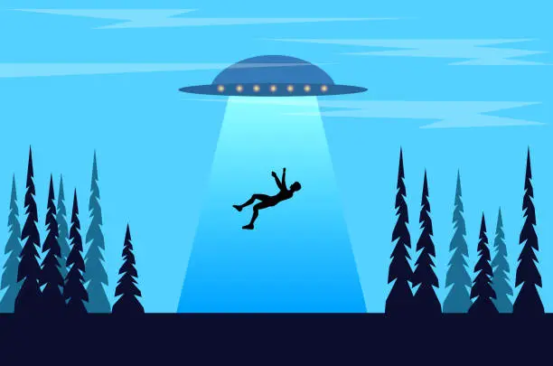 Vector illustration of UFO Abducting a Human Flat Style