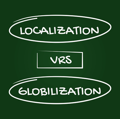 Comparing globalization and localization in business reach. Illustration to show differences.