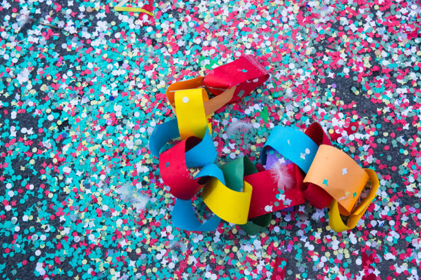 festive confetti on the asphalt, dancing competition, parade