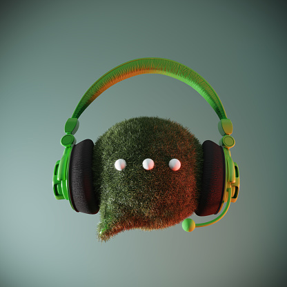 Ecological AI chatbot with headphones. (3d render)