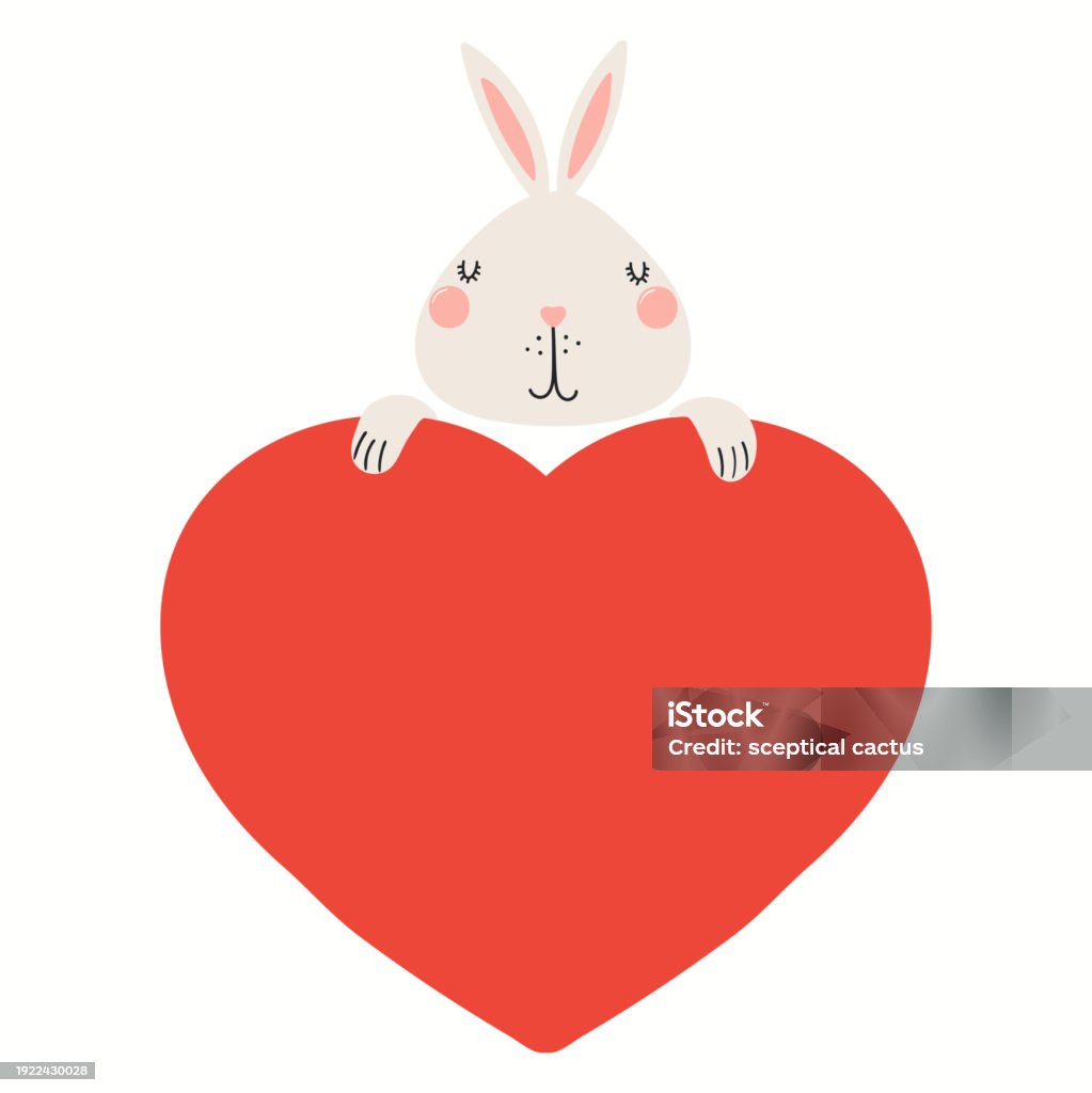 Heart Cards Rabbit Cute Funny Rabbit Holding A Big Heart Isolated Stock Illustration ...