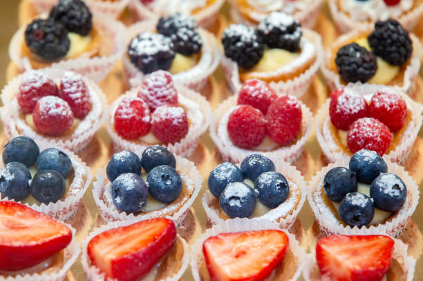 istock Sweet dessert. Basket cake with raspberries and blueberries. 1922442729