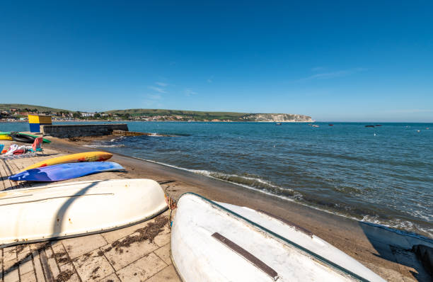 Swanage coastline in Dorset on a sunny day