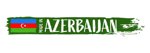 Vector illustration of Made in Azerbaijan - grunge style vector illustration. Flag of Azerbaijan and text on Brush Stroke isolated on white background
