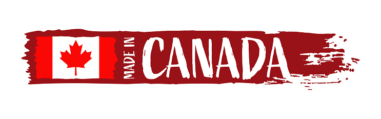 Made in Canada - grunge style vector illustration. Flag of Canada and text on Brush Stroke isolated on white background