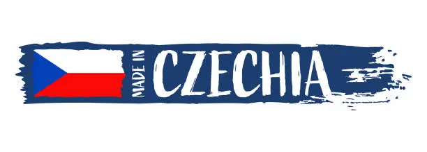 Vector illustration of Made in Czechia - grunge style vector illustration. Flag of Czechia and text on Brush Stroke isolated on white background