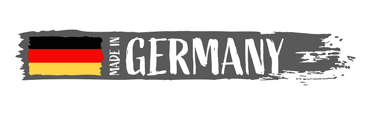 Made in Germany - grunge style vector illustration. Flag of Germany and text on Brush Stroke isolated on white background