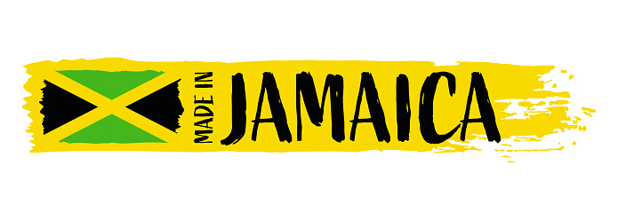 Made in Jamaica - grunge style vector illustration. Flag of Jamaica and text on Brush Stroke isolated on white background