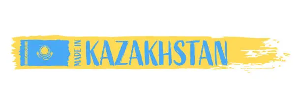 Vector illustration of Made in Kazakhstan - grunge style vector illustration. Flag of Kazakhstan and text on Brush Stroke isolated on white background