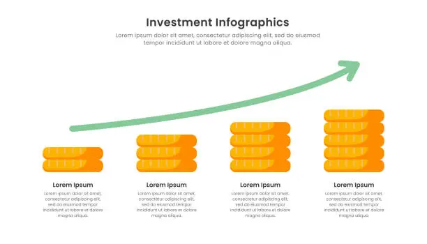 Vector illustration of Investment infographic with illustration of stack of coins and 4 options