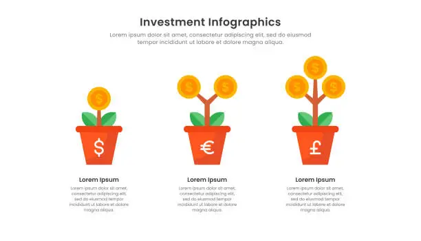 Vector illustration of Investment infographic with illustration of money tree and 3 options