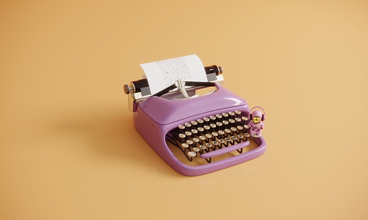 AI Chatbot standing on the retro typewriter. (3d render)
