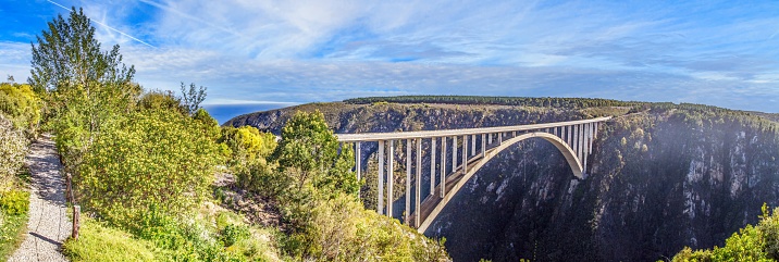 Panoramic picture of the Bloukrans Bridge in South Africa's Tsitsikama National Park during the day