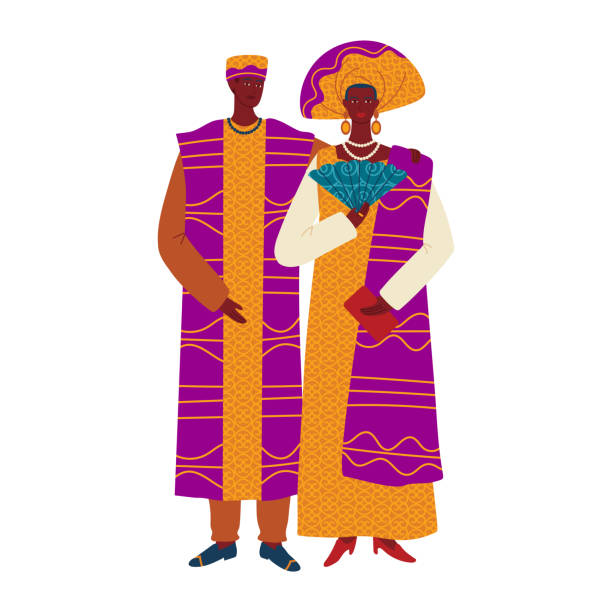 istock African couple in traditional clothing standing together with a confident posture. Man and woman wear colorful ethnic garments, cultural attire vector illustration 1922498171