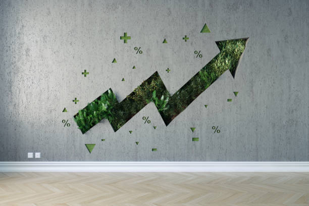 Growing graph on the wall interior Vertical garden shaped of growing graph arrow on the wall interior. (3d render) recognition quotes stock pictures, royalty-free photos & images