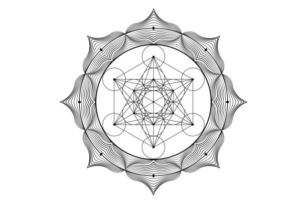 istock Sacred mandala of Metatrons Cube, Mystical Flower of Life. Sacred geometry, graphic element Vector isolated Illustration. Mystic icon platonic solids, abstract geometric drawing, typical crop circles 1922526510
