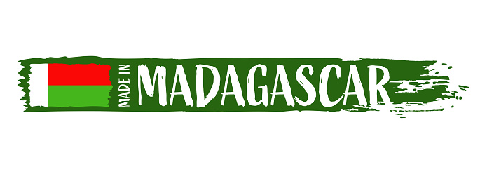 Made in Madagascar - grunge style vector illustration. Flag of Madagascar and text on Brush Stroke isolated on white background