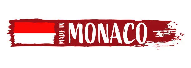 Vector illustration of Made in Monaco - grunge style vector illustration. Flag of Monaco and text on Brush Stroke isolated on white background