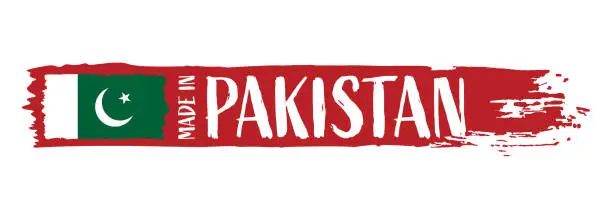 Vector illustration of Made in Pakistan - grunge style vector illustration. Flag of Pakistan and text on Brush Stroke isolated on white background