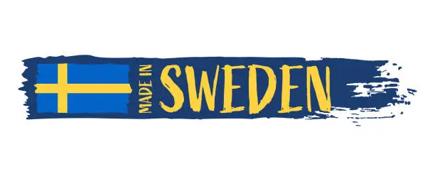 Vector illustration of Made in Sweden - grunge style vector illustration. Flag of Sweden and text on Brush Stroke isolated on white background