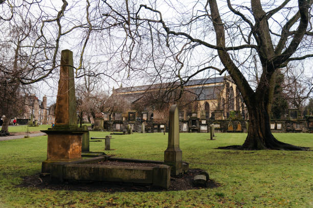 Edinburgh, UK - December 5, 2023: Greyfriars Kirkyard is the graveyard surrounding Greyfriars Kirk in Edinburgh