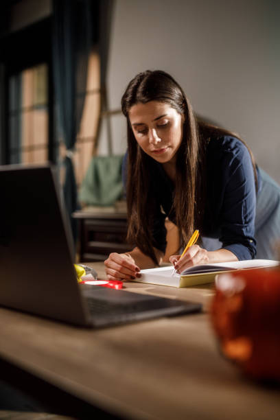 istock Young woman writing details in a notebook when working on her side hustle 1922660126