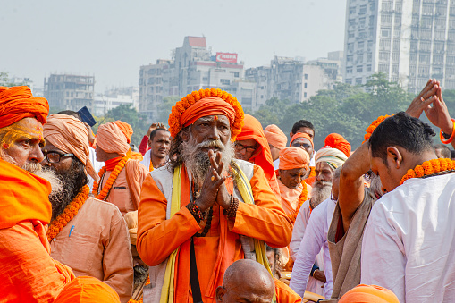 Kolkata,West Bengal India - December 24: Large numbers of people adorned in traditional attires collectively chanted sacred verses from the Bhagavad Gita at the 