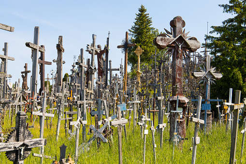 Crosses and religious symbols at the hill of crosses (kryziu kalnas) in Lithuania, Baltic States