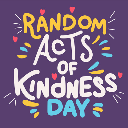 Random Acts of Kindness Day text banner square composition. Handwriting short phrase for holiday. Concept Random Acts of Kindness Day. Hand drawn vector art