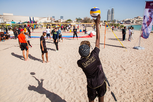 Doha, Qatar-February 14, 2016: Beach volleyball on the occasion of Qatar National Sports celebration.