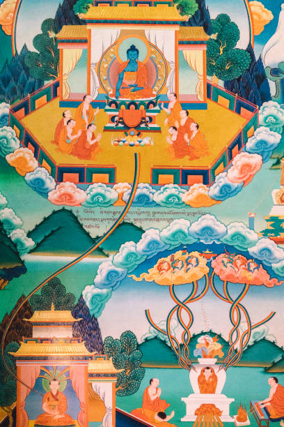 僧侶の実践と医学仏陀、tangtse僧院、thangkas、仏教美術 - tibet monk buddhism tibetan culture ストックフォトと画像