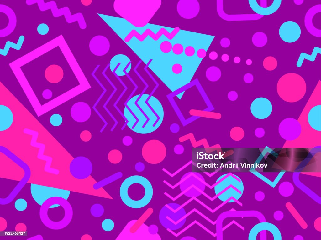 80 Style Pattern Seamless Pattern With 3d Geometric Shapes In 80s Style Colorful ...