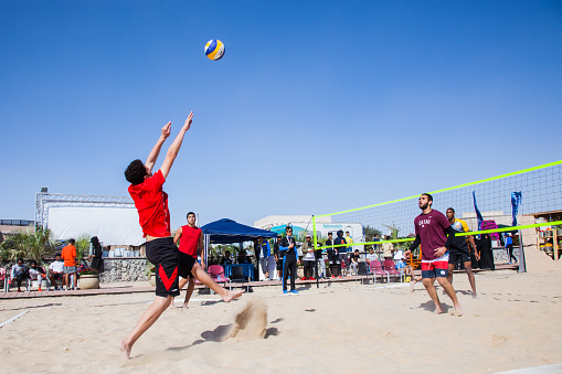 Doha, Qatar-February 14, 2016: Beach volleyball on the occasion of Qatar National Sports celebration.