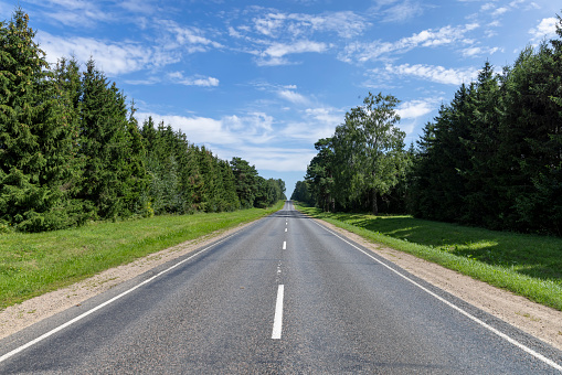 narrow paved road in summer, paved road in sunny weather