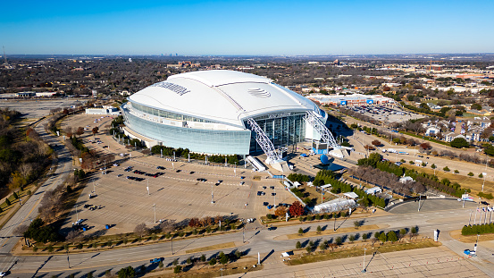 Arlington, TX - December 28, 2023: AT&T Stadium, completed in 2009, is home to the NFL Dallas Cowboys Football Team.