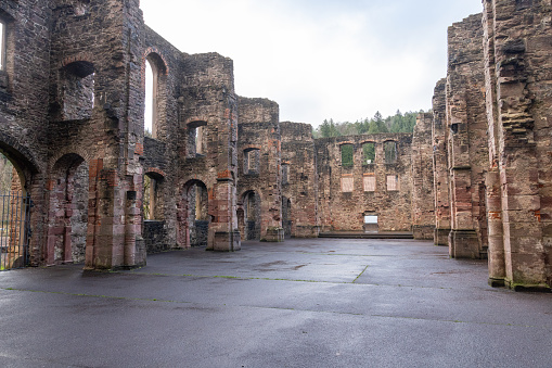 Frauenalb, Germany January 4, 2024: historic Frauenalb monastery ruins in the Albtal, winter