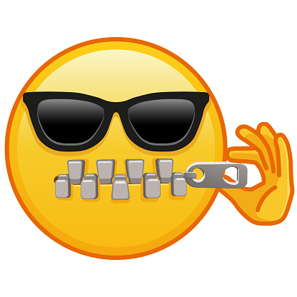 Zipper-Mouth face with sunglasses on white background. Large size of yellow emoji smile