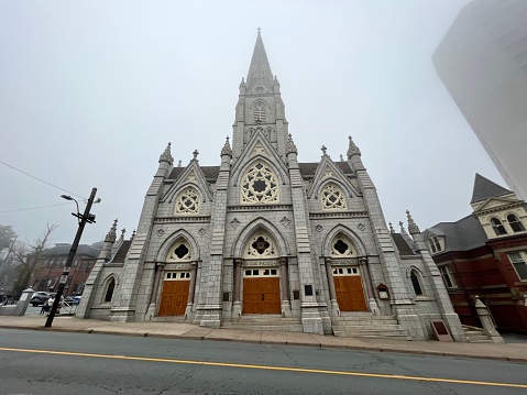 The front view of Saint Mary's Cathedral Basilica in Halifax, NS.