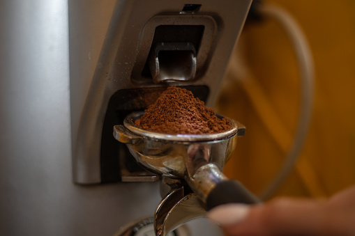 coffee grains in the grinder