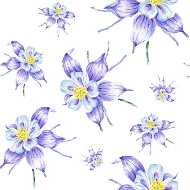 istock Watercolor seamless pattern with purple flower isolated on white background hand drawn. Violet illustration in botanical style for design logo, wedding invitation, postcard, card, wallpaper, poster 1922861992
