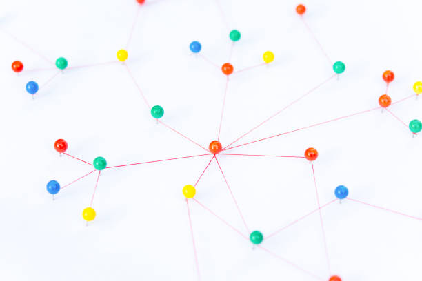 istock Linking entities, Blockchain, social media, Communications Network, The connection between the two networks. Network simulation on paper linked together by yarn 1922928031